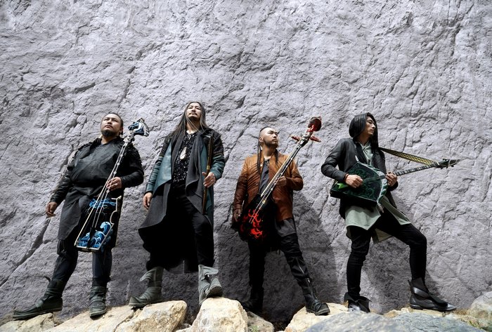 The Hu band members with traditional instruments