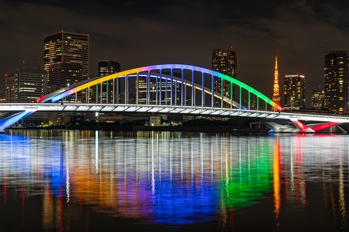 Tokyo Night: Rainbow Bridge and Tower Reflections