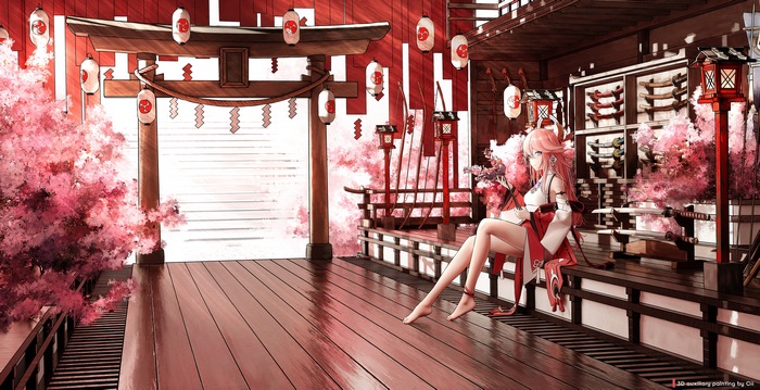 Yae Miko Guuji in Traditional Shrine Setting 4K