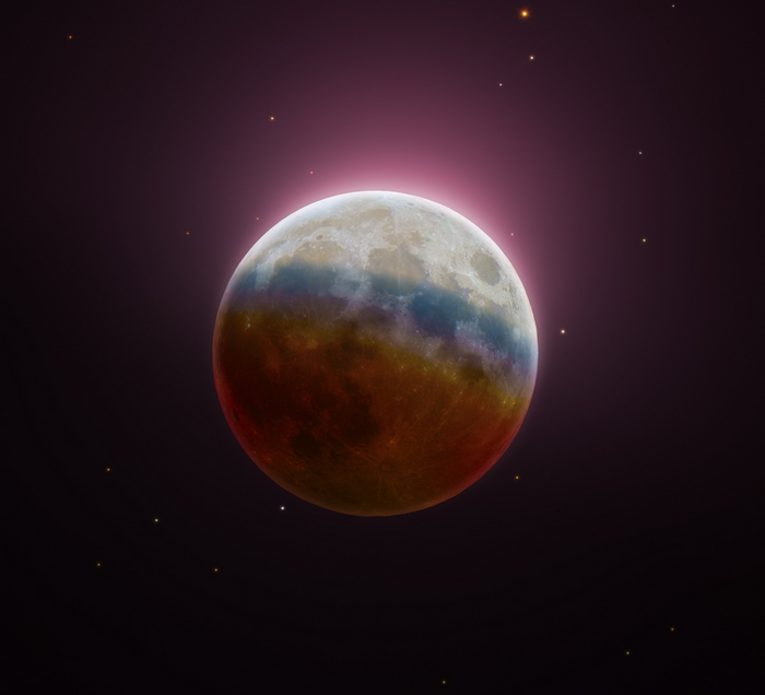 Moon with Russian flag colors and purple glow