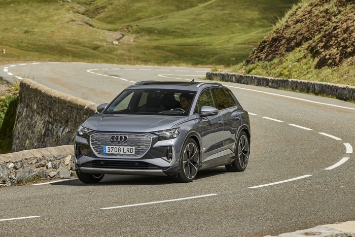 Audi Q4 e-tron electric SUV on a winding mountain road