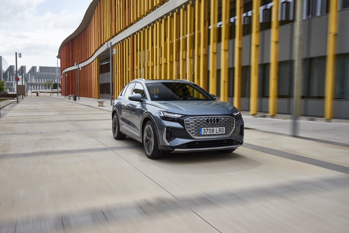 Audi Q4 e-tron S line electric SUV driving