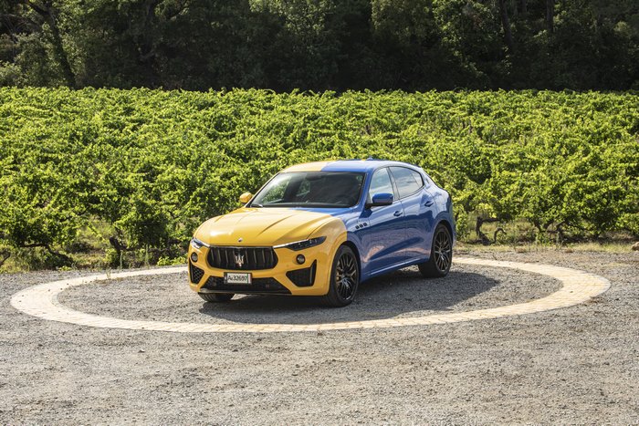 Two-tone Maserati Levante SUV in a vineyard
