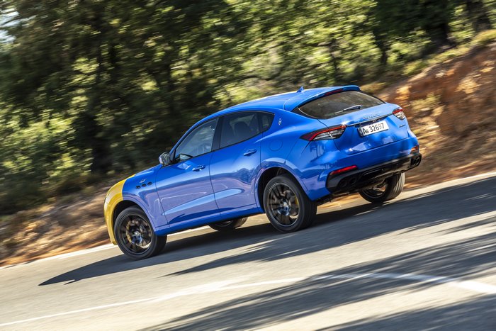Blue and yellow Maserati Levante GT Hybrid Fuoriserie SUV