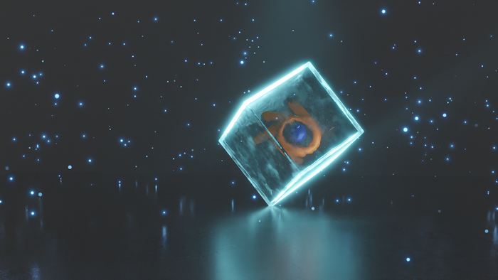 Blender Logo in a Starry Luminous Cube