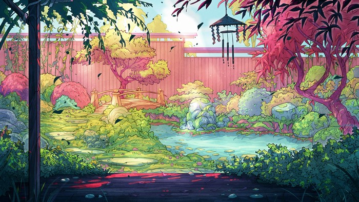 Japanese Style Artistic Garden with Wind Chime