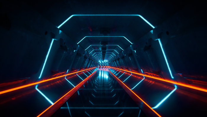 Futuristic Neon Tunnel with Blue and Orange Glow