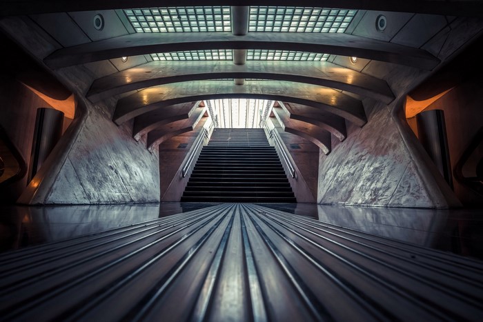 Modern Concrete Tunnel with Upward Stairs