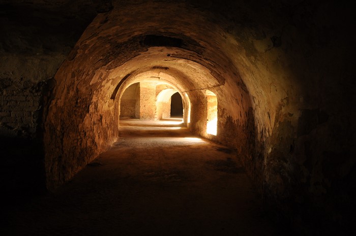Old Stone Tunnel with Arches and Light