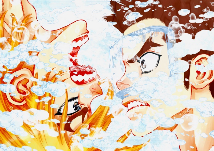 Dr. Stone: Taiju and Ryusui's intense water clash