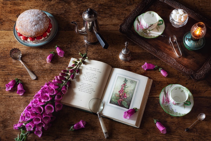 Foxglove Fairy Book and Afternoon Tea Still Life