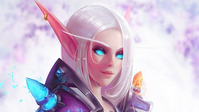Magical Elf with White Hair and Glowing Blue Eyes