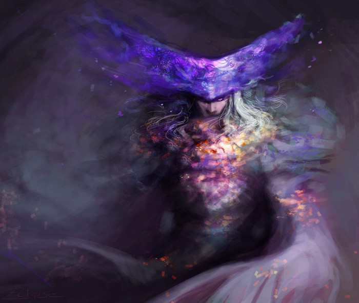 Fantasy Sorcerer with Ethereal Purple Hat