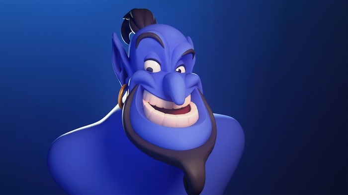 Aladdin's Genie with a wide grin