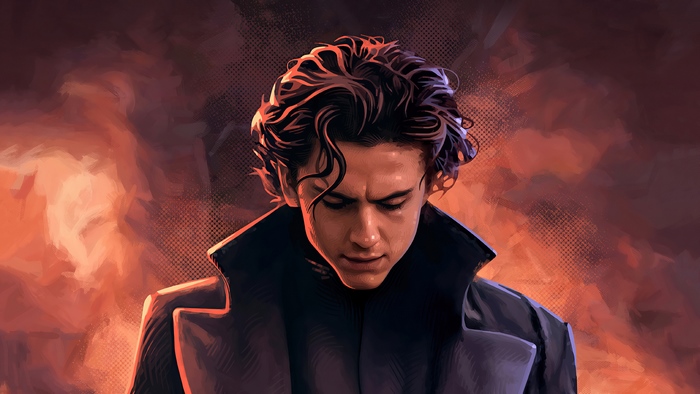 Artistic portrait of Timothée Chalamet as Paul Atreides from Dune