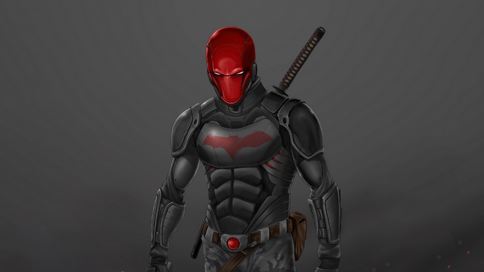 Red Hood Armored Suit with Katana 4K