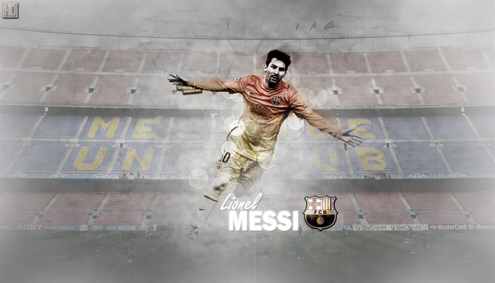 Lionel Messi celebrating at Camp Nou stadium