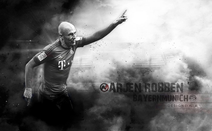Arjen Robben FC Bayern Munich monochrome celebration