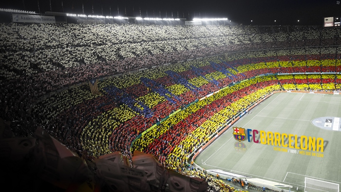 Spectacular FC Barcelona fan mosaic at Camp Nou