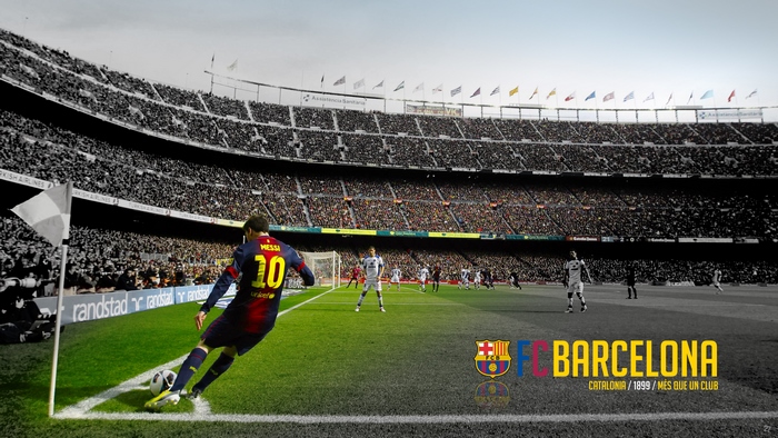 Lionel Messi taking a corner kick at Camp Nou