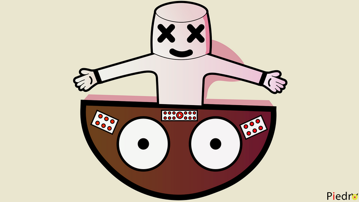 Marshmello DJing with outstretched arms
