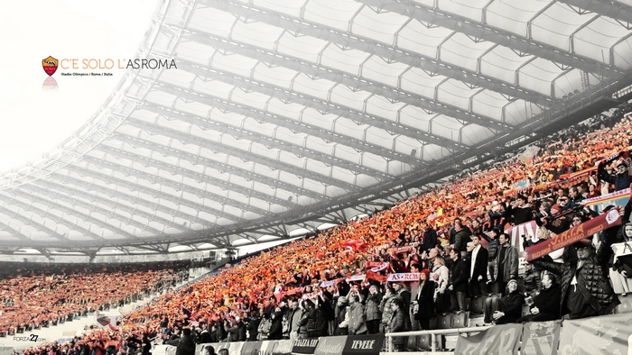 A.S. Roma fans cheering at Stadio Olimpico soccer match
