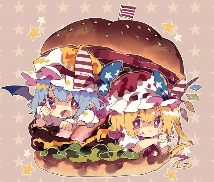 Touhou Flandre and Remilia in an American Hamburger