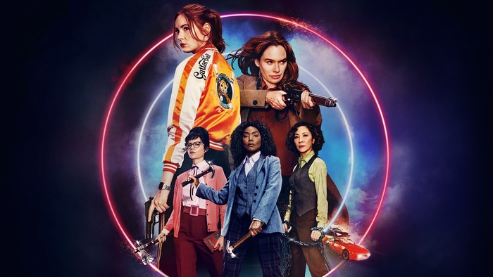Gunpowder Milkshake movie poster with main cast and weapons