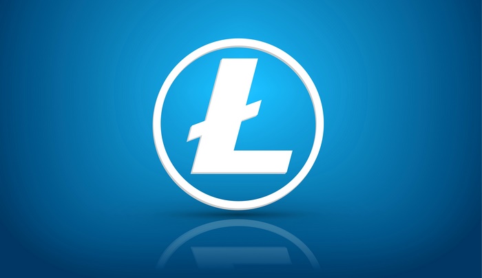 Litecoin Cryptocurrency Logo on Blue Background