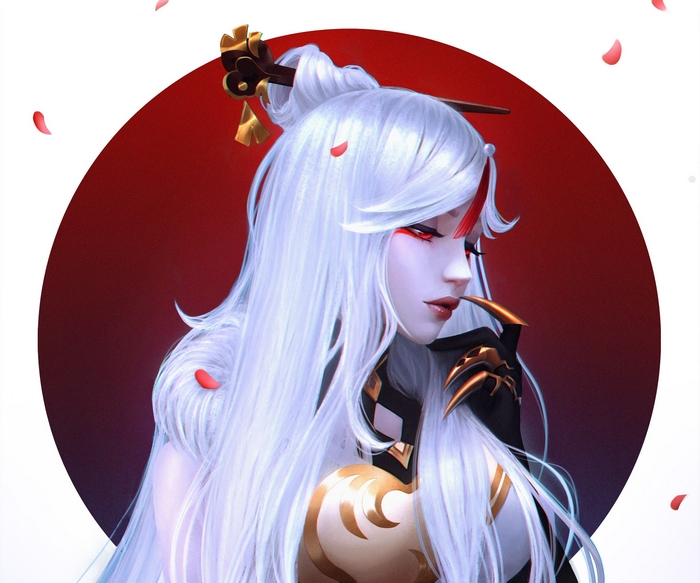 Ningguang (Genshin Impact) elegant portrait with red eyes