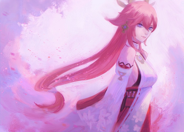 Elegant Yae Miko Guuji in Pink and Purple Art