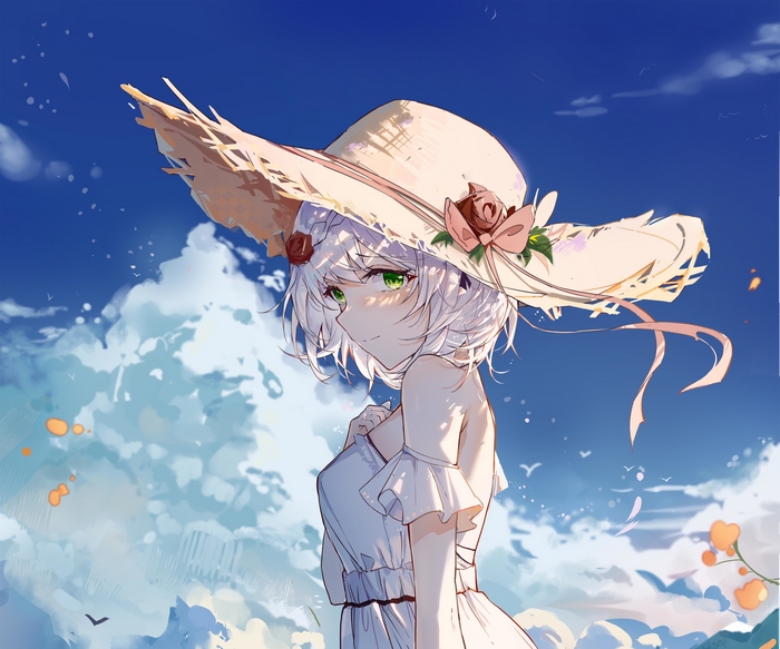 Noelle (Genshin Impact) under the summer sky