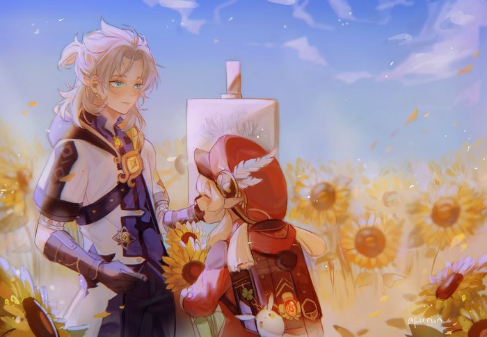 Albedo and Klee in Sunflower Field