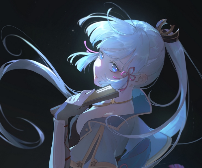 Kamisato Ayaka's serene gaze in the dark