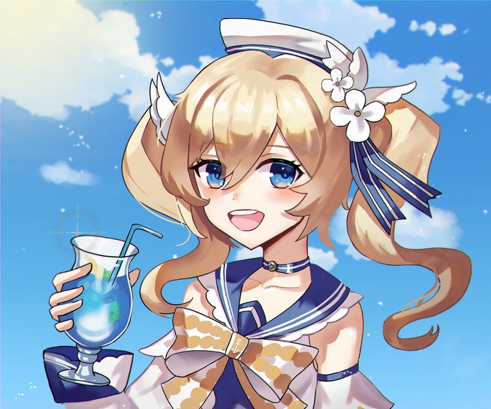 Barbara (Genshin Impact) enjoying a summer drink