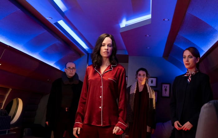 Hilary Swank in red pajamas from The Hunt