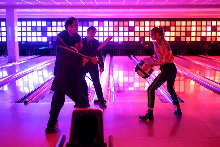 Karen Gillan in Gunpowder Milkshake bowling alley fight
