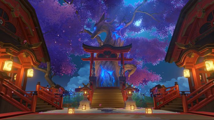 Inazuma's Grand Narukami Shrine and Sacred Sakura Tree
