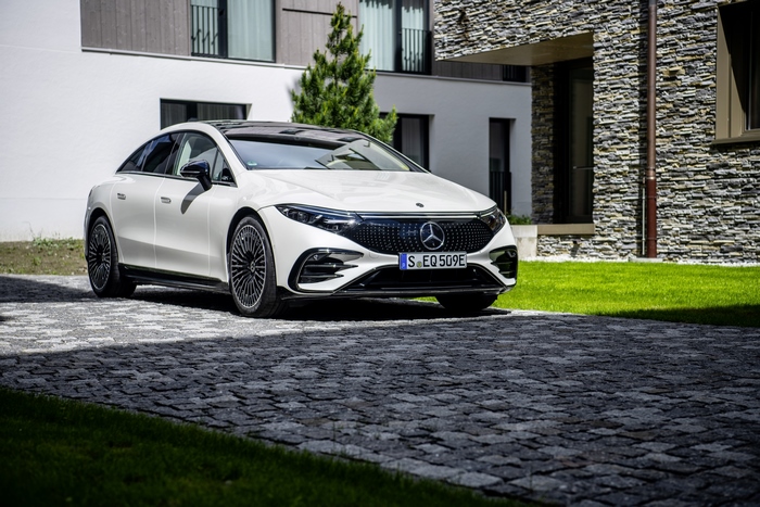 White Mercedes-Benz EQS electric luxury car