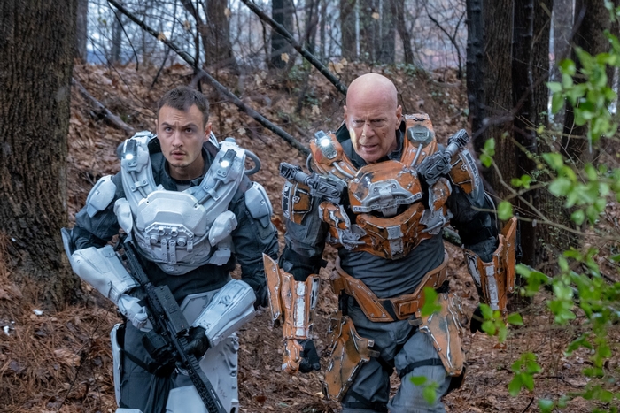 Bruce Willis in futuristic armor from Cosmic Sin