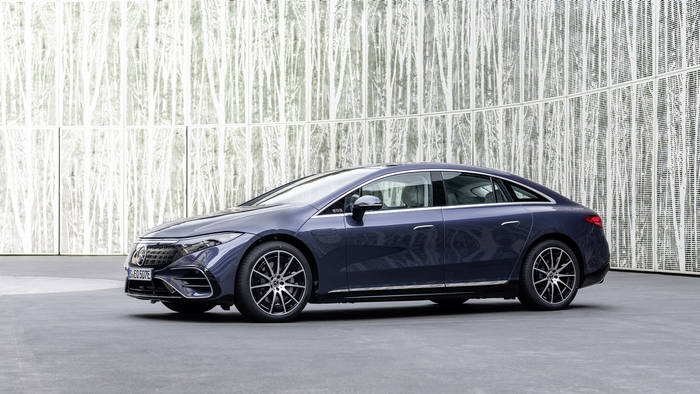 Blue Mercedes-Benz EQS 450+ AMG Line Electric Car