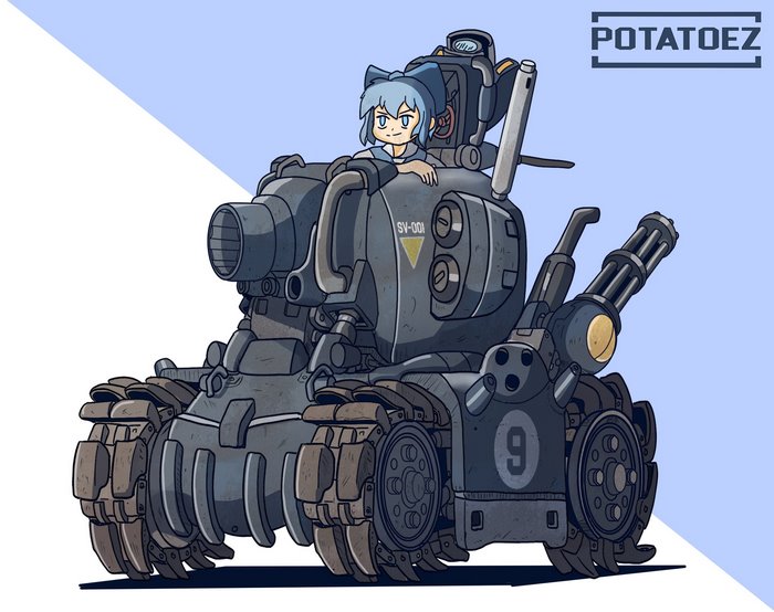 Cirno (Touhou) piloting a Metal Slug tank