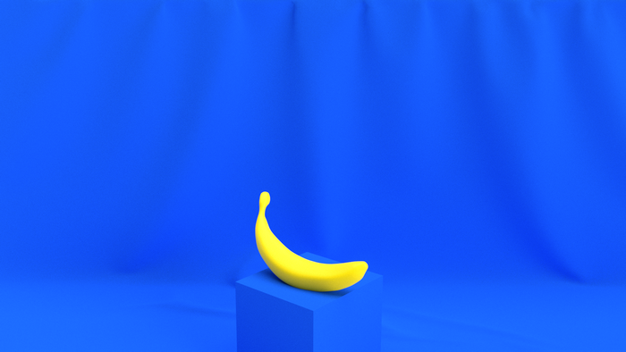 Yellow 3D Banana on Blue Pedestal