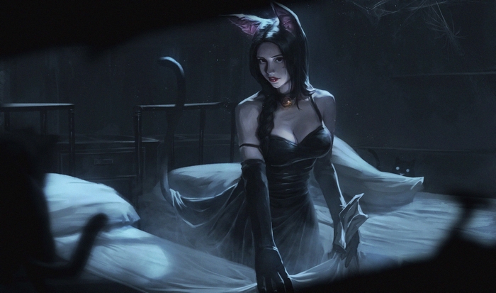 Mysterious Cat Girl in Black Dress