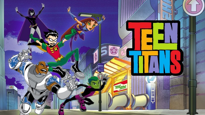 Teen Titans heroes in action with logo