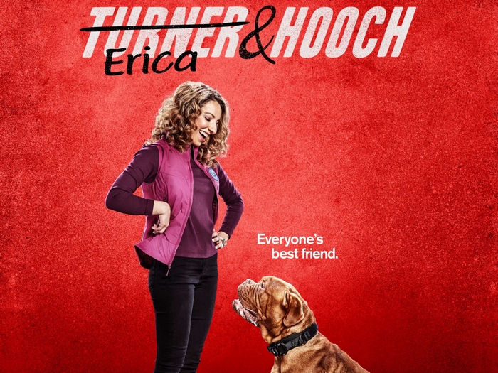 Vanessa Lengies as Erica with Hooch on Turner & Hooch poster