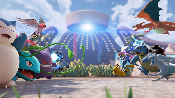 Pokémon Unite Battle Scene with Iconic Fighters