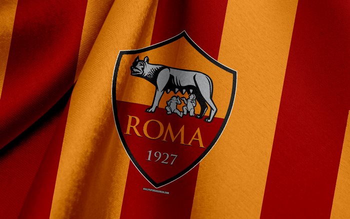 A.S. Roma emblem on striped soccer jersey
