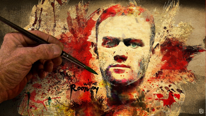 Hand painting Wayne Rooney soccer portrait