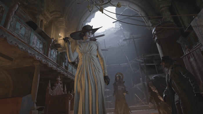 Alcina Dimitrescu in her castle with her family